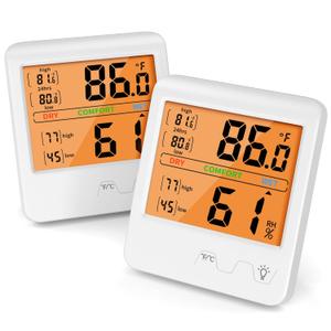 2 pcs Indoor Thermometer for Home, Digital Hygrometer, Room Temperature and Humidity Monitor with Large LCD Backlight for Greenhouse Baby Room Office White