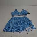 Blooming Jelly Women's High Waisted Bikini Sets Tummy Control Swim Skirt Two Piece Swim Suit 2025 Retro Swimsuit Medium, Blue White Plaid 