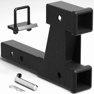 POZENE Dual Trailer Hitch Extension 2 Inch - Towing & Bike Rack Extender with Adjustable Length 7.3" - 9.3", Anti Rattle Kit, Hitch Pin & Clip, 5000 lbs Load, Matte Black