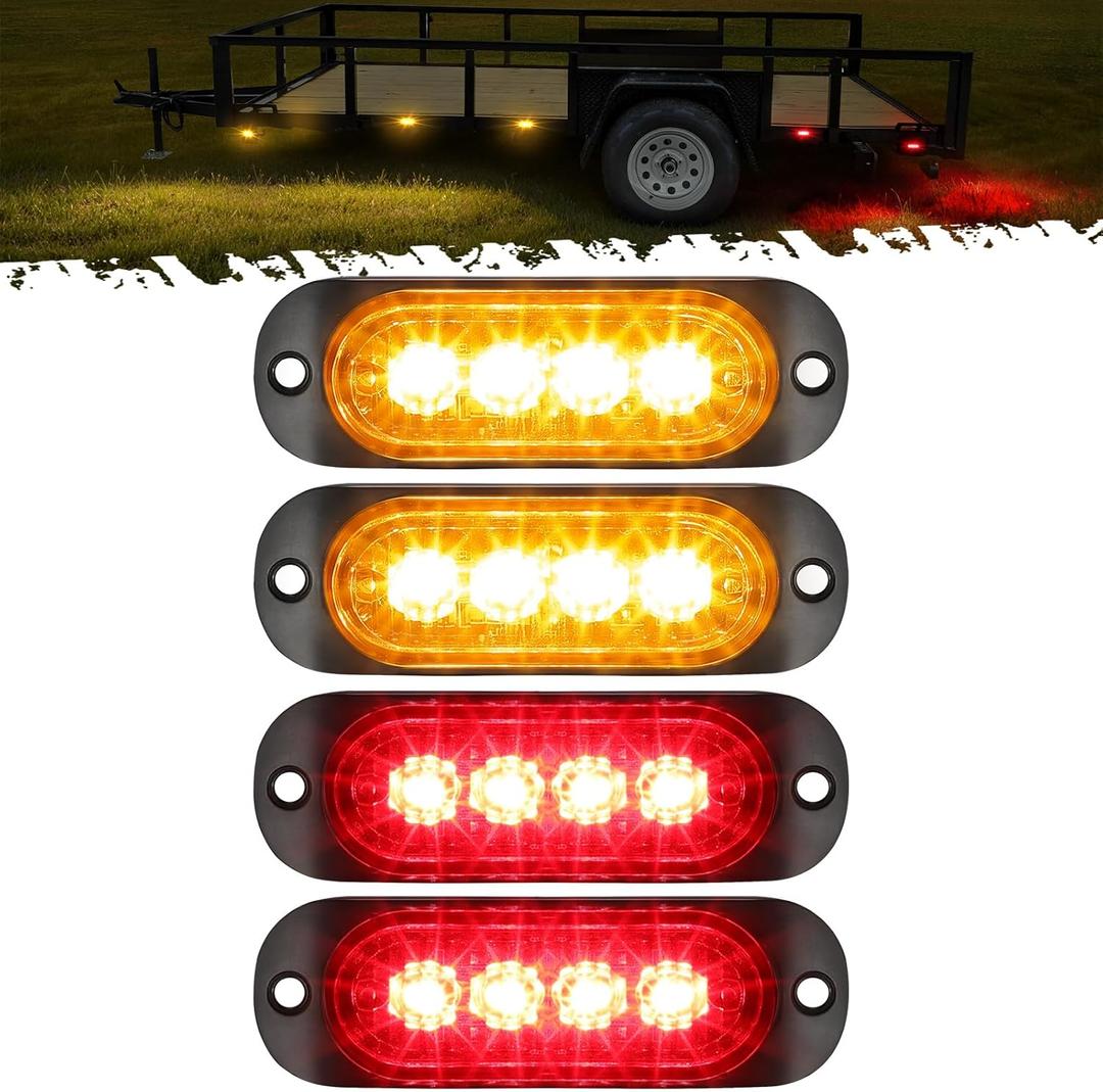 Partsam 4Pcs 3.4 inch Aluminum Housing Red/Amber LED Clearance Side Marker Lights, Surface Mount Marker Lights of Trailer Pickup Truck Tractor RV Motorcycle Golf Cart, IP67 Waterproof(2Red +2 Amber)