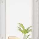 Antique White Bathroom Mirror 24 x 36 Inch, Hanging Distressed Gold Mirror Vintage, Rustic Wood Frame with Beaded Detailing Rectangular Vintage Mirrors for Wall, Horizontal or Vertical