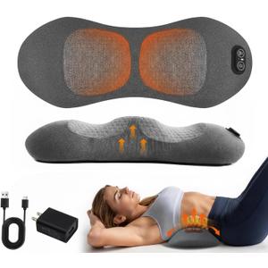 3 in 1 Back Massager, Electric Lumbar Support Pillow, Triple Fusion Back Massager for Pain Relief Deep Tissue, with Traction, Vibration & Heat and Against for Lower Backs&Spine Support (Black)