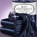 DECOLURE Satin Bed Sheets - 3 Piece Luxury Silky Twin Size Bedding Set - Softer Than Silk, Wrinkle-Free with 15 Deep Pocket Fitted Sheet, Perfect for Hair & Skin, Gifts for Women (Navy Blue)