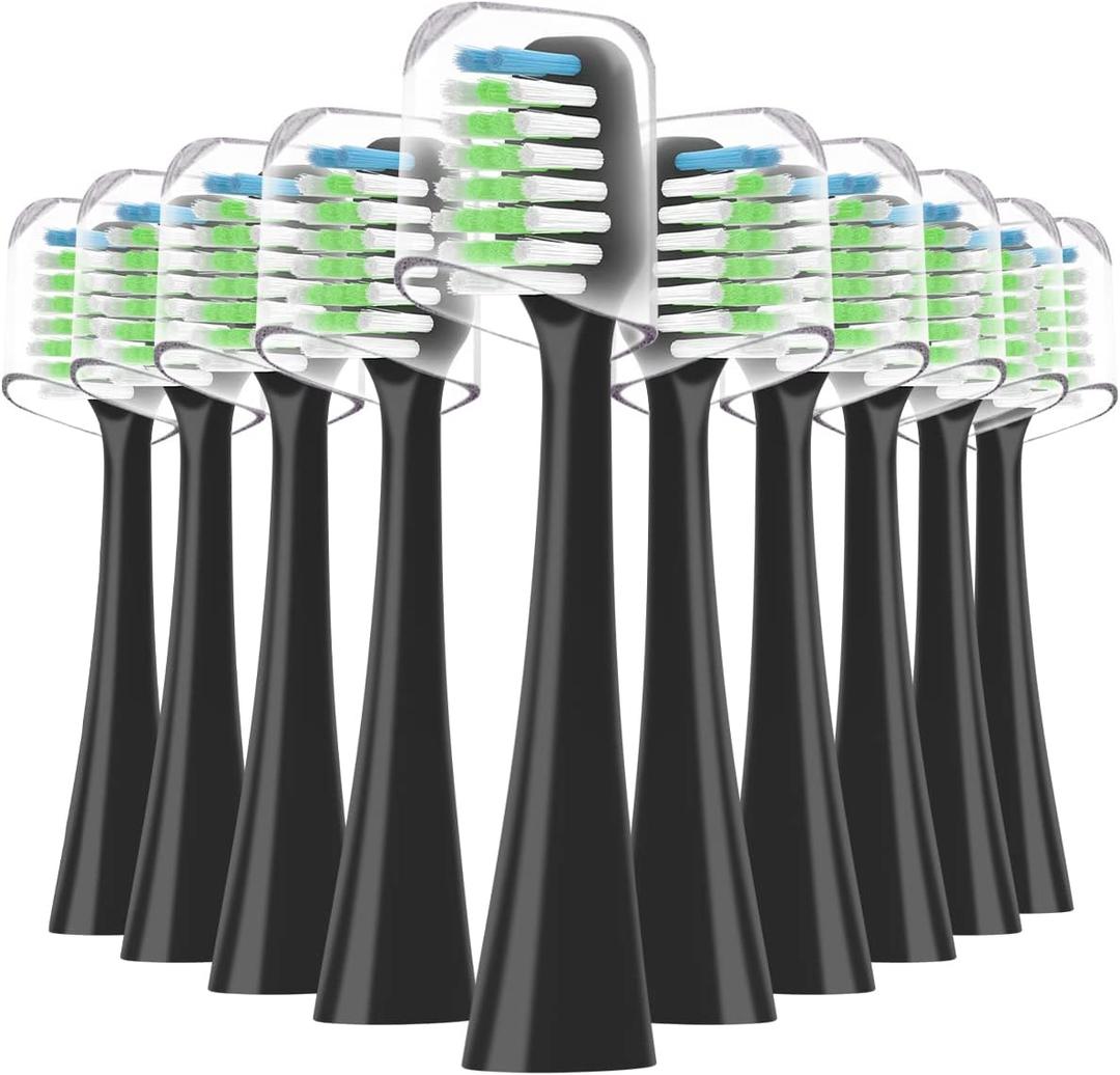 Compatible with Waterpik Complete Care 9.0 (CC-01), 5.0 (WP-862) Sonic Electric Toothbrush Replacement Brush Heads STRB-10WB, Soft Bristle, 10 Pack (Black)
