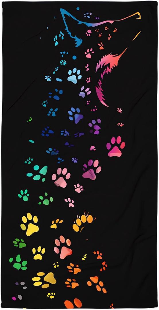 Colorful Dog Paw Oversized Sand Free Beach Towel  71"X32" Lightweight Quick Dry Microfiber Terry Towel For Travel, Swimming, Pool, And Camping, Absorbent And Compact Beach Essential For Women Men