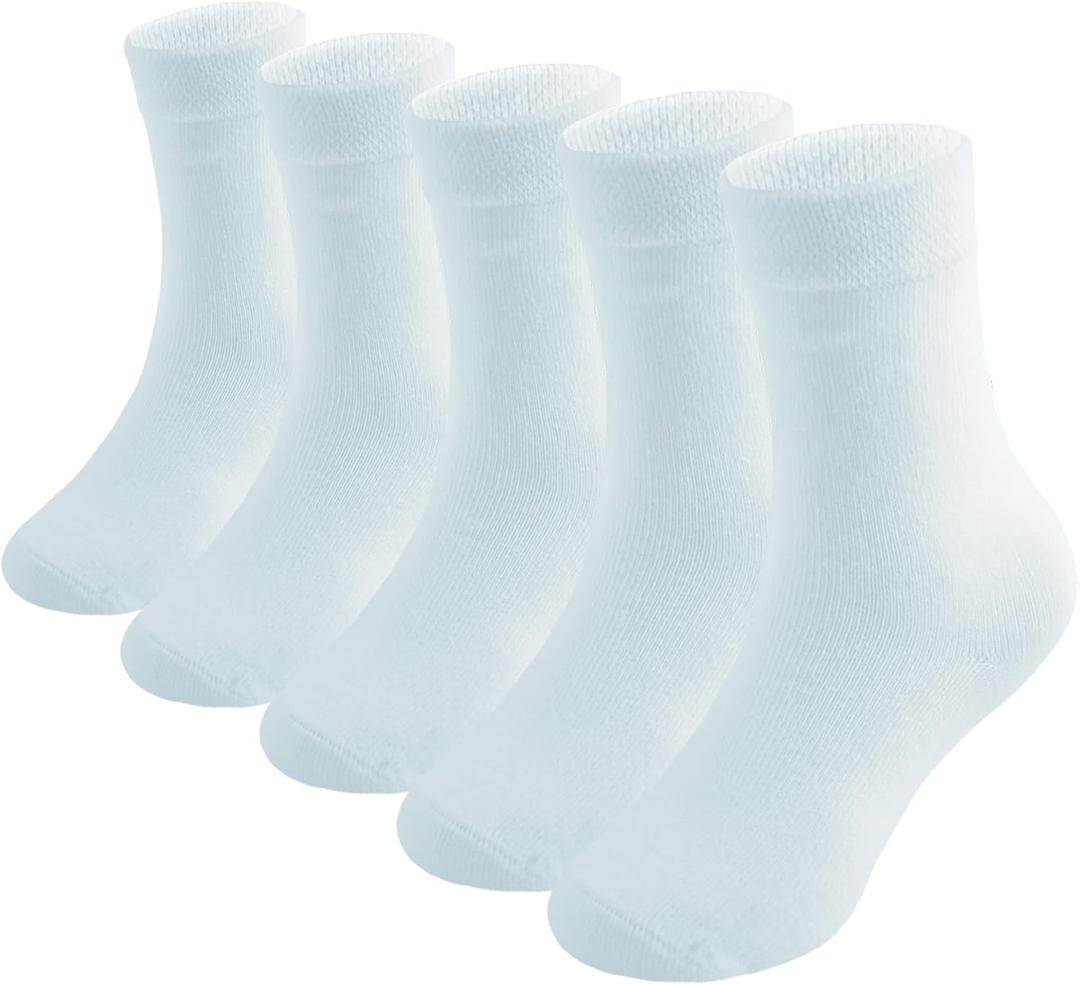 Marchare Boys Seamless Crew Socks School Dressy Socks Uniform Athletic Calf Sock For Kids (White)