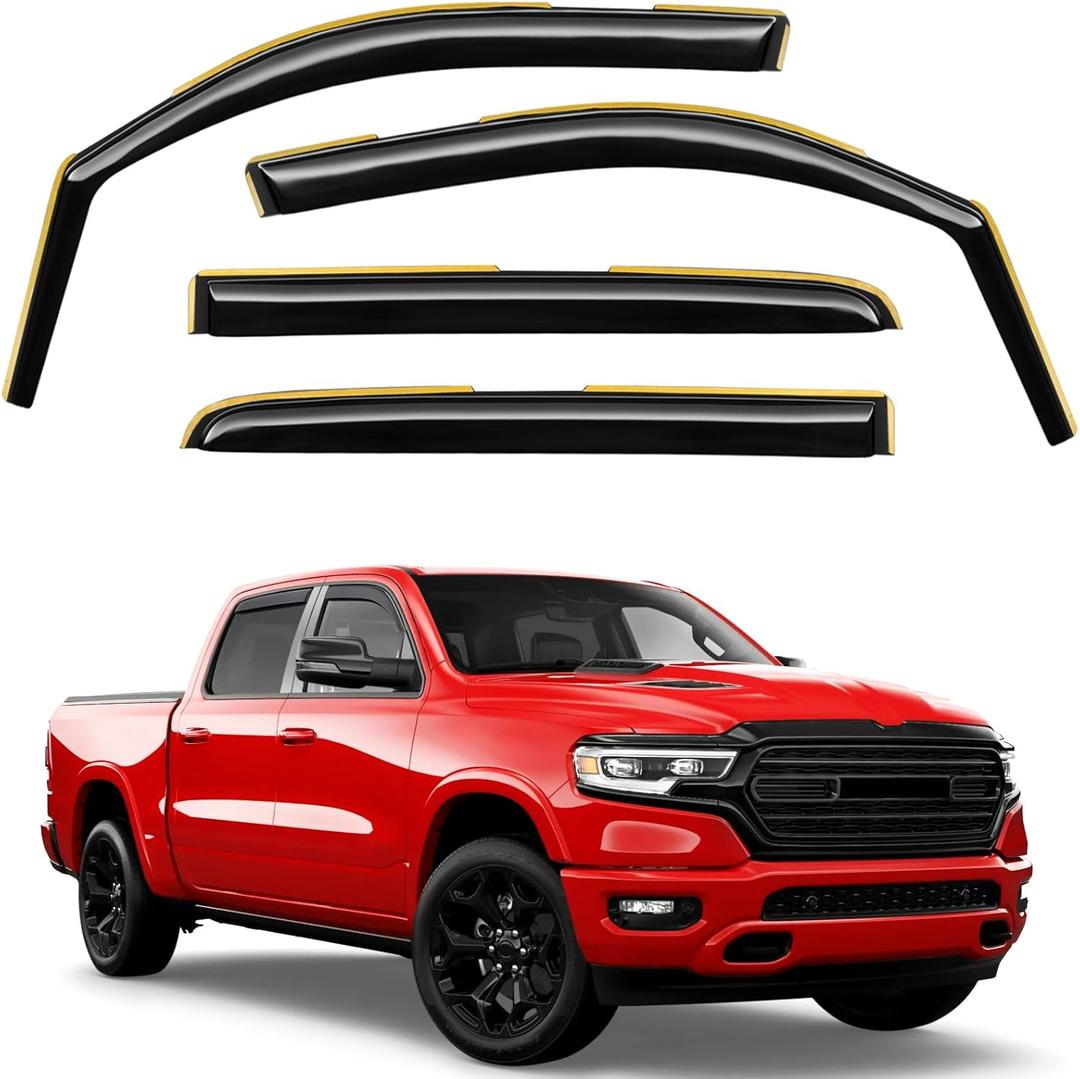 in-Channel Window Rain Guards Fit for Dodge RAM 1500 (New Body Style Includes TRX) 2019-2025 Crew Cab Extra Durable Window Deflectors Vent Shades Visors Exterior Car Accessories- 4 pcs