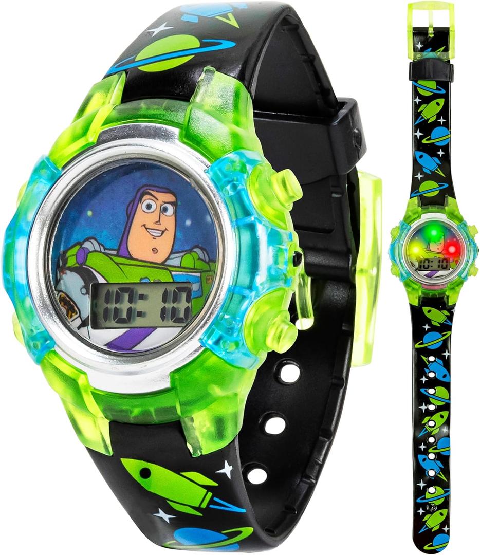 Disney Pixar Toy Story 4 Buzz Lightyear Kids Flashing LCD Watch with Colorful Light-Up Dial, Durable Case, Space-Themed Strap  Perfect for Ages 4+ Boys and Girls  Fits Wrists 5.5" to 8"