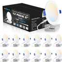 VOLISUN 12 Pack 6 inch Recessed Lighting, 5CCT LED Recessed Light with Junction Box, 2700K-5000K Selectable, 13W Eqv 120W, 1080LM Dimmable Canless Wafer Downlight, LED Ceiling Light ETL Certificated (White)