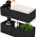 DULLEMELO Toilet Paper Basket for Organizing, Paper Rope Bathroom Baskets, Decorative Storage Bins for Countertop Bathroom Shelves, Set of 2,Black