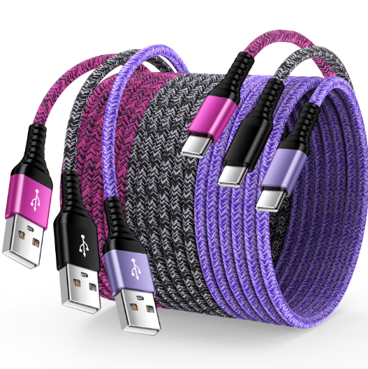 Cell Candy Charge & Sync Cable, 10ft cable designed for connecting USB-C devices to standard USB ports, Pack of 3
