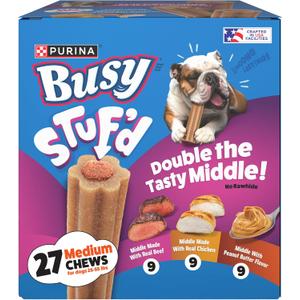 PurinaBusyStufdVariety PackMedium Long LastingDog ChewswithReal Beef, Real Chicken or Peanut Butter Flavor - 27 ct. Chews (EXP 12/01/27)