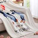 Janzaa MY PENGUIN Love Blanket - Beige Throw Wedding Anniversary Blanket for Men Women Boyfriend Couple - Romantic I Love You Gifts for Him/Her Birthday, Wedding, Valentines, Mothers Day 50'' x 60''