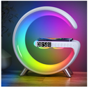 Smart LED Table Lamp, 4-in-1 Wireless Charger, Music Rhythm Ambient Night Light, Alarm Clock, and Bluetooth Speaker with App Control, G-Shaped Lamp for Bedroom, Office and Home Decor (White)