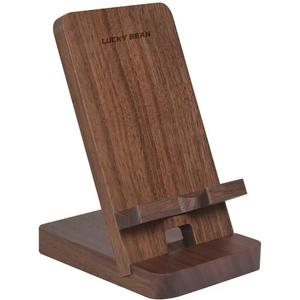 LUCKY BEAN Wood Phone Stand, Desktop Wooden Phone Holder, Portable Office Phone Stand for Desk, Wood ipad Stand Compatible with iPhone & All Cell Phones (Walnut)