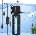 AquaMiracle Fish Tank Filter with Timer & Filter Sponge, 400GPH U - V Aquarium Filter with Aeration & Rainfall Modes, Effective Turtle Filter for Green Water Control (80-200 Gal Tank)