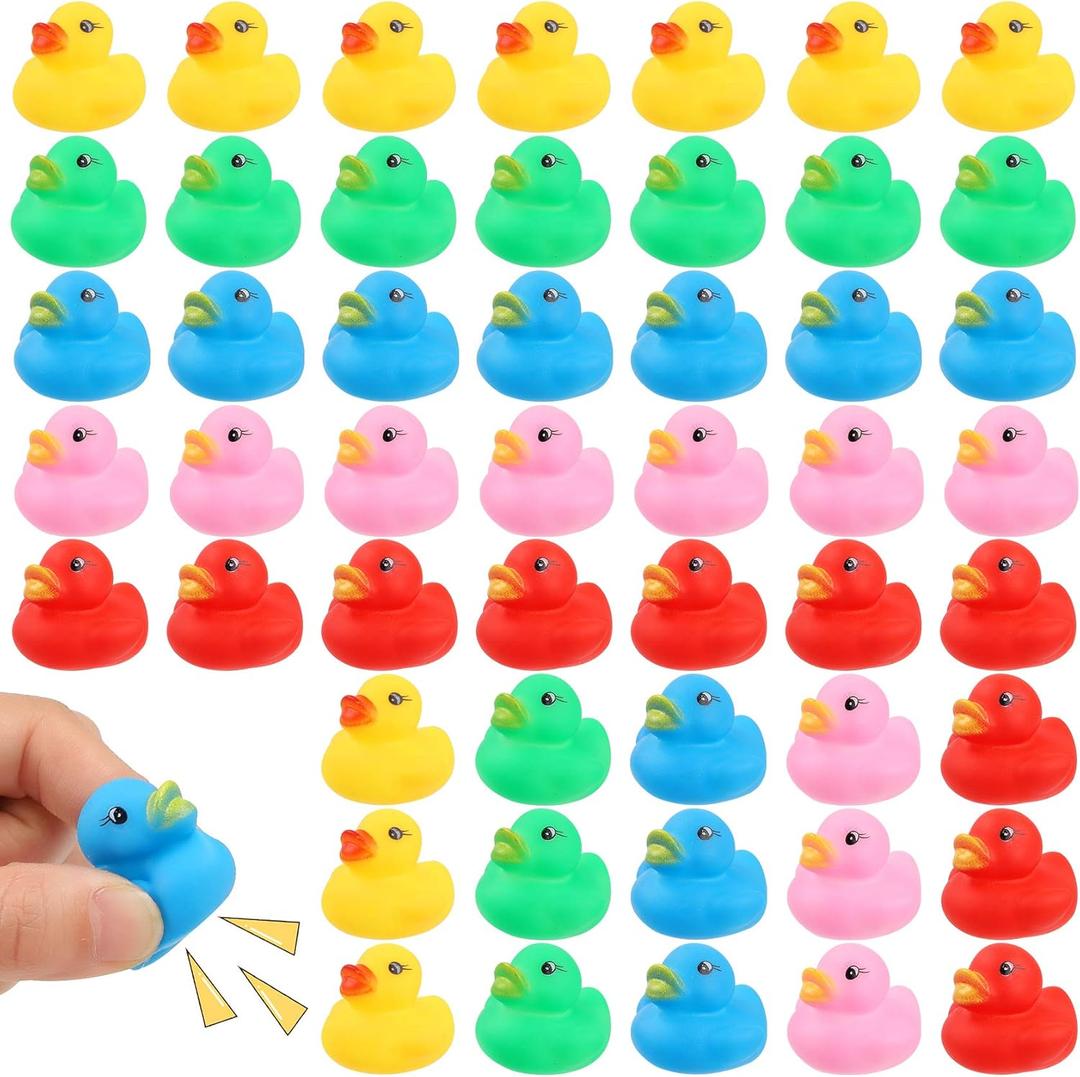 50 Pcs Rubber Ducks Bath Toy, Multicolor Mini Rubber Duck Bulk Float Duck Baby Bath Toy, Shower Birthday Party Christmas Favors Gift (5 Colors)