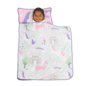 Pink and Aqua Unicorn Toddler Nap Mat with Pillow and Blanket Pink and Aqua Unicorn Toddler Nap Mat with Pillow and Blanket