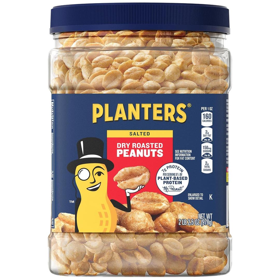 PLANTERS Dry Roasted Peanuts, 34.5 oz Resealable Plastic Jars (Pack of 6) - Peanuts with Sea Salt - Peanut Snacks - Shareable Snacks - Great School Snack or Work Snack - Kosher (EXP 11/07/26)