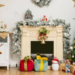 9ft Pre-lit Snowy Christmas Garland w/ Berries Poinsettia Flowers Timer