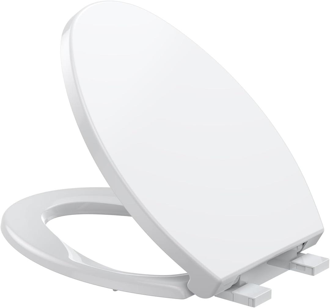 Elongated White Toilet Seat, PP Material, Quick Release Hinges for Easy Cleaning