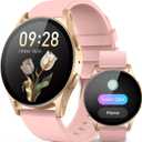 AI Smart Watch wtih GPT, 41mm 1.32" AMOLED, Answer/Make Calls, Activity Fitness Tracker for Android iPhone with AOD, 150+ Sports, Calorie & Step Counter, Sleep Monitor, Women Men, 2 bands (Gold-Pink)