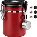ShanSon Coffee Canister Airtight, Stainless Steel Bean Storage Container with Date Tracker & Scoop, Grounds Sugar Flour Tea Cereal Fits Kitchen Pantry, Ideal Gift for Coffee Lovers,22oz,Red