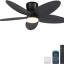Palm Leaf Ceiling Fans with Lights-42 Tropical Ceiling Fan with Light and Remote/APP Control,Flush Mount Low Profile Black Ceiling Fans for Bedroom,Indoor/Outdoor Patio Use