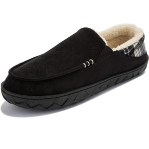 NewDenBer Men's Moccasin Slippers Warm Memory Foam Suede Soft Plush Lined Slip on Indoor Outdoor House Shoes (Black)