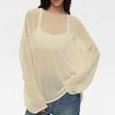 Cioatin Women Oversized Long Sleeve Sheer Mesh Knit Sweater Tops Y2K Summer Loose Hollow Out Pullover Jumper Shirt Beach Apricot, Small (S)