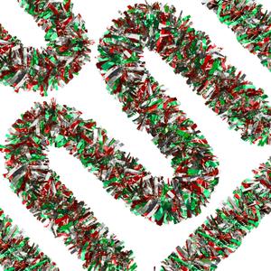 66 Ft Christmas Tinsel Garland Thick Tinsel Garland Xmas Tree Decorations Metallic Tinsel Twist Garland for Christmas, Birthday, Party Decor Indoor Outdoor Party Supplies (Green-Red-Silver)