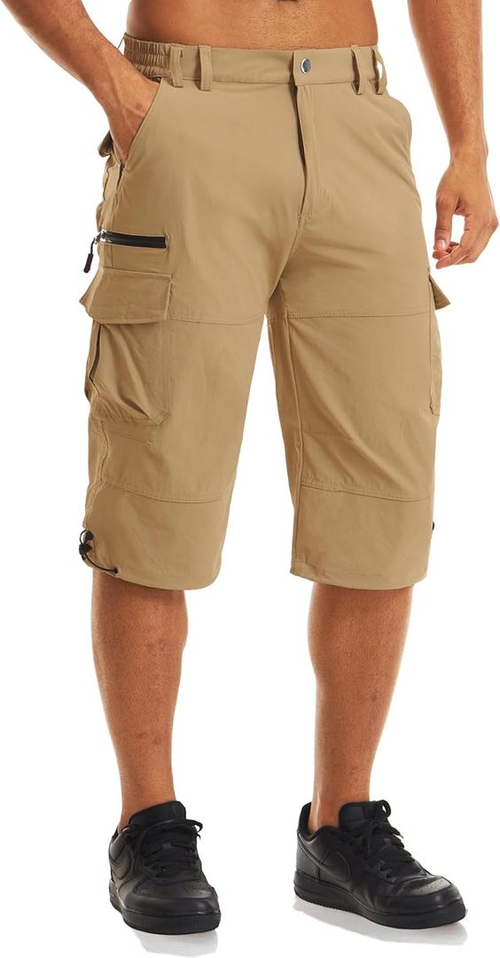 MAGCOMSEN Men's Workout Shorts 7 Pockets Quick Dry 3/4 Capri Pants Zipper Pockets Hiking Athletic Shorts (XL)