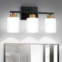 Black and Gold Bathroom Light Fixtures, 3-Light Modern Vanity Light Over Mirror, Wall Sconces with Milky White Frosted Glass Shades, E26 Socket (Bulbs Not Included)