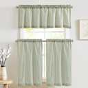 jinchan Striped Kitchen Curtains and Valance Set 24 Inch Tier Curtains Ticking Stripe Linen Small Drapes Pinstripe for Cafe Living Room Bathroom Farmhouse 2 Pieces Set Rod Pocket Sage Green (26"W x 24"L (Pack of 2))