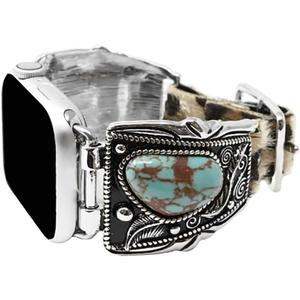 Western Turquoise Concho Compatible with 38/40 mm Apple Watch Leather Band (Leopard)