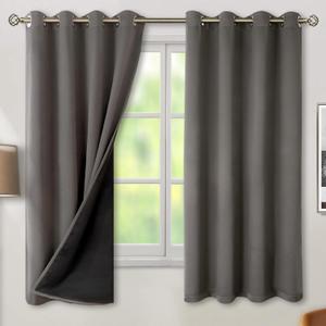 BGment Thermal Insulated 100% Blackout Curtains for Bedroom with Black Liner, Double Layer Full Room Darkening Noise Reducing Grommet Curtain (52 x 72 Inch, Grey, 2 Panels)