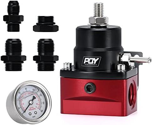 PQY Fuel Pressure Regulator AN8 Feed & AN6 Return Line + 0-160PSI Gauge Set Black+Red PQY Fuel Pressure Regulator AN8 Feed & AN6 Return Line + 0-160PSI Gauge Set Black+Red