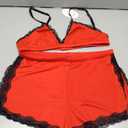 RSLOVE Sexy Pajama Set for Women Soft Lingerie Set Lace Trim Sleepwear 2 piece Pjs Shorts Set, XL, Red