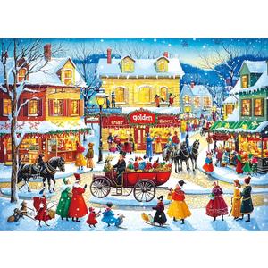 Winter Holiday Scene Jigsaw Puzzle 1000 Pieces for Adults, Colorful Christmas Village Snow Landscape, Family Entertainment