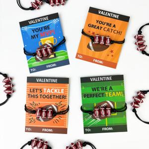 Football Valentines Day Classroom Exchange Gifts for Kids,30 Pack Sports Bracelets with Cards for Boy Girl,Valentine Non Candy Treats Party Favors Goodie Bag Stuffers,School Prizes for Toddler Student