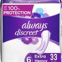 Always Discreet Incontinence Pads for Women and Postpartum Pads, Extra Heavy, 33 CT, up to 100% Bladder Leak Protection