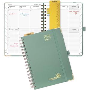 POPRUN 2026-2027 Academic Year Weekly and Monthly Planner Calendar,Jul 2026 - Jun 2027，6.25" x 8.5",Daily Agenda Book & Appointment Book with Hourly Schedule, Tabs, Hardcover, School and Office Supplies - Midnight Green