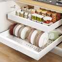 2 Pack Pull out Cabinet Organizer 21"Deep With Raising Pad for Framed Cabinets, Expandable Slide out Drawers for Kitchen Cabinets with 4pcs Divider Racks, Roll out Shelves 12.1"-20.4" W White