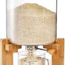 Tlence 5L Glass Rice Dispenser, Cereal Container with Bamboo Stand, Large Airtight Food Storage Bin, Rice Organization Tank with Measuring Cup for Grain Coffee Beans Dry Food