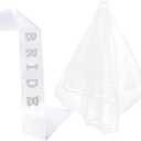 2 x Bride To Be Sash and Veil Set, Pearl Embellished Bride Sash for Bachelorette Party, White Wedding Essentials Accessories