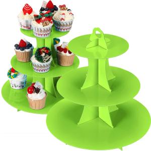 YLDW Cupcake Stand 2Pcs, 3-Tier Cupcake Stand Display, Cardboard Cup Cake Tower Stand, Disposable Dessert Stand for Birthday Tea Party Baby Shower Treat Decorations, Green