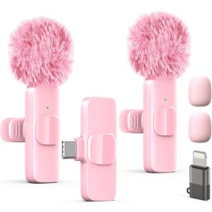 Wireless Lavalier Lapel Microphone for iPhone, iPad, mini Video Recording Mic for Interview Video Podcast Vlog YouTube & Livestream, Noise Reduction, Plug & Play (Pink)