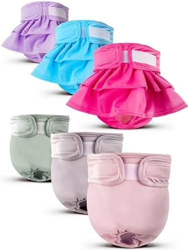 XPCARE 6 Pack Washable Female Dog Diapers - Reusable Doggie Diapers, Highly Absorbent Dog Diapers Female, Leak-Proof Puppy Diapers for Female Dog（M）