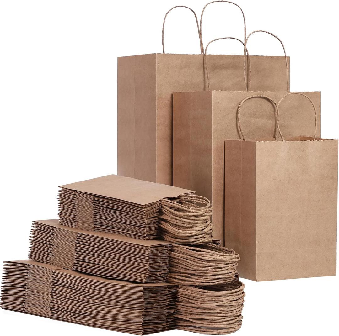 FACEBAG 90-Pack Brown Kraft Paper Bags with Handles Bulk, Assorted Sizes Gift BagsGroceryRetailPartyBirthdayShoppingBusinessGoodyCraftMerchandise Take Out Sacks