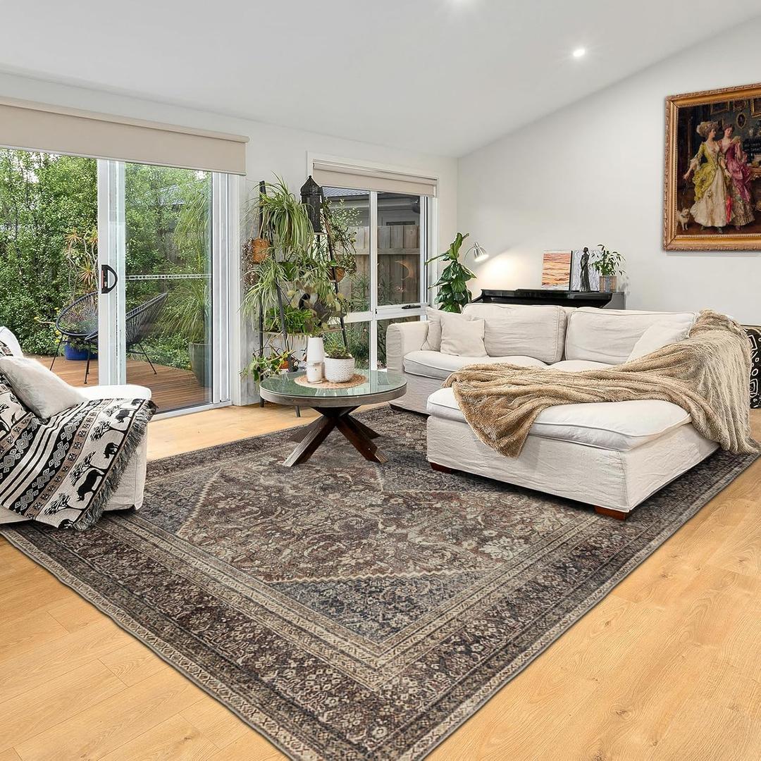 Area Rug 69, Large Vintage Boho Rug,Ultra-Soft Low Pile, Washable, Non Slip,Stain Resistant, Printed Carpet for Living Room Bedrooms Playroom Office Kitchen,Oat/Antiquity